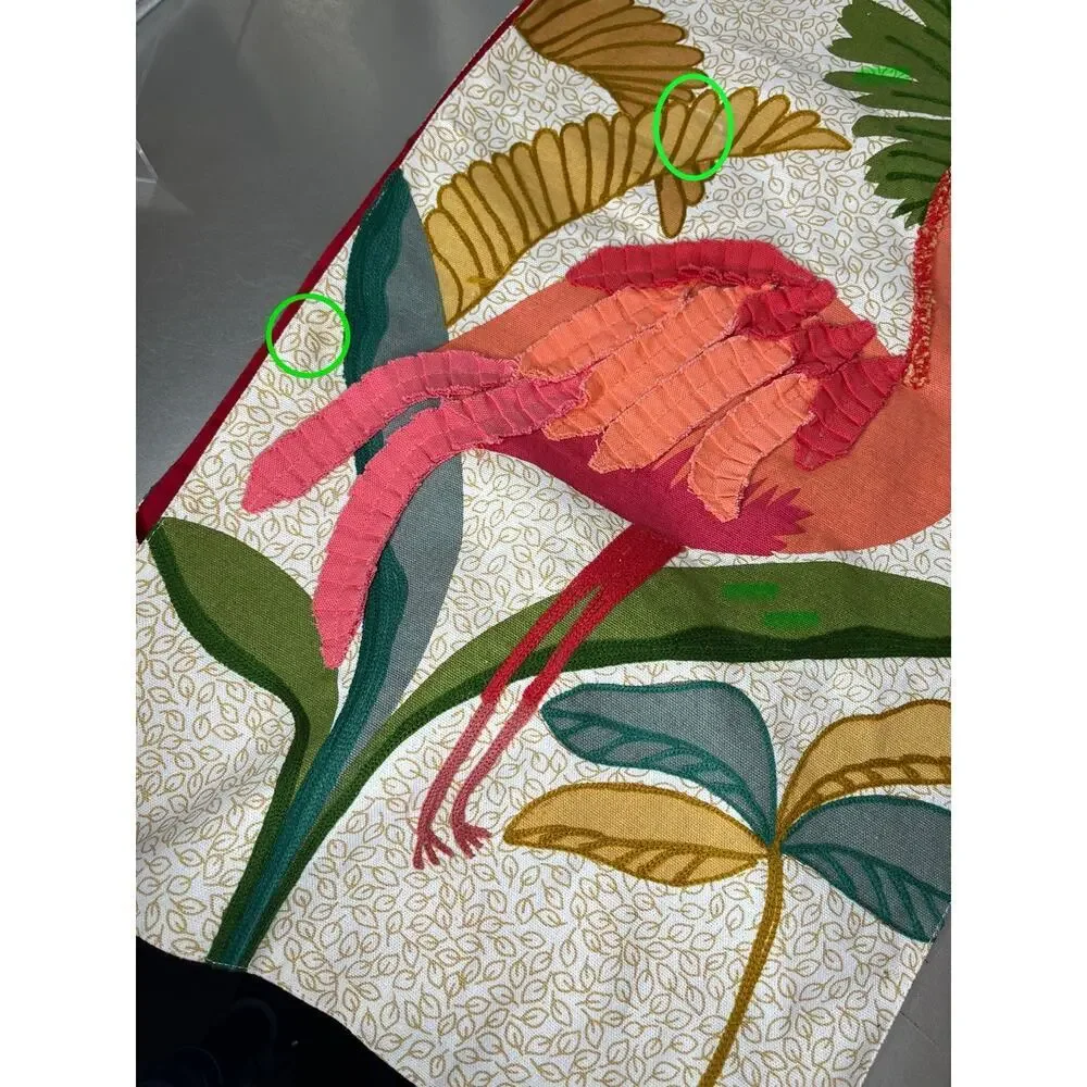 Vintage Pier 1 Imports Flamingo Tropical Table Runner 72”x 13” Pom Poms